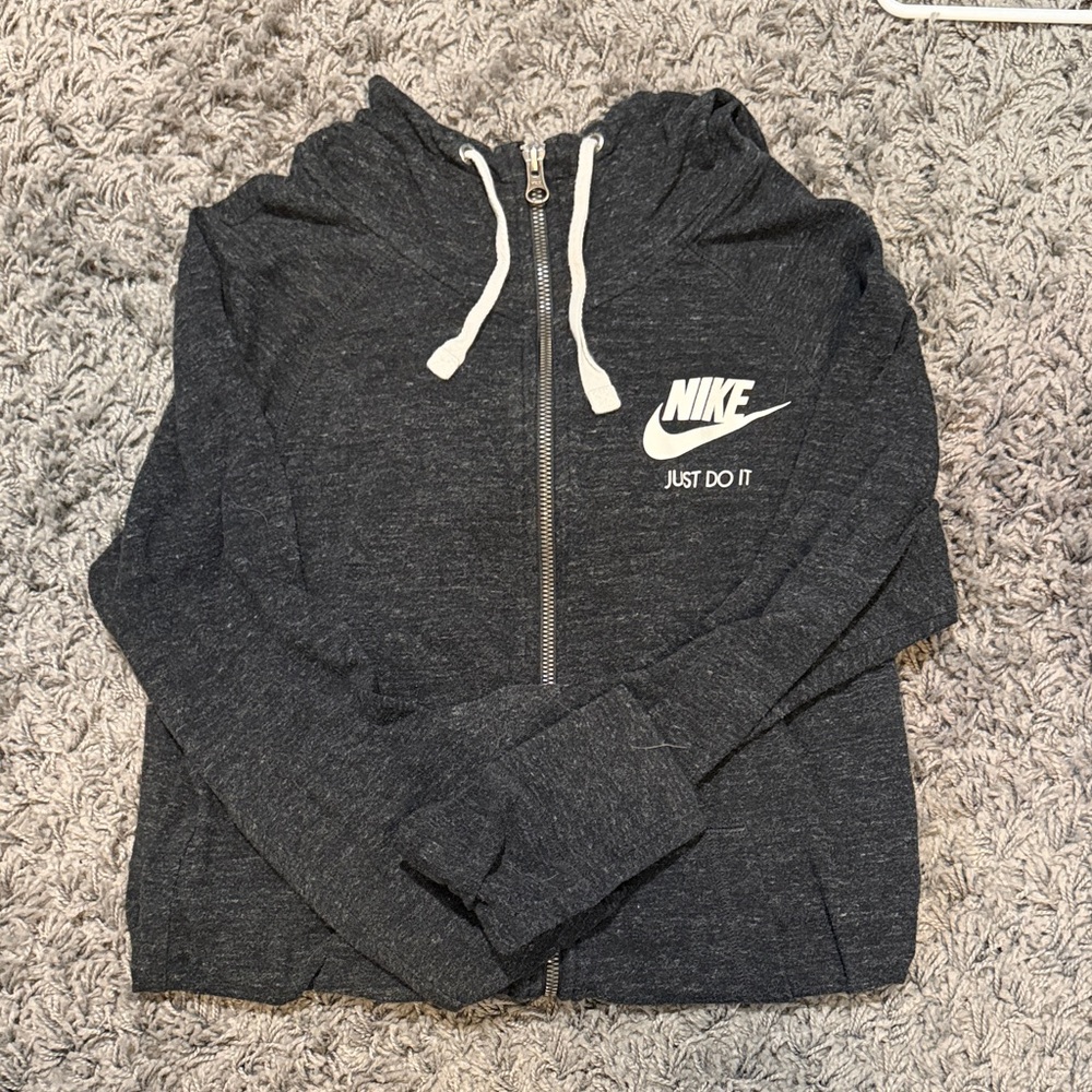 Nike Charcoal Zip-Up Hoodie with White Accents